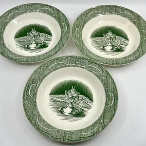 The Old Curiosity Shop Set Of 3 Soup Bowls 8.25” Royal China Green Vintage USA
